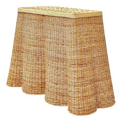 Vintage Boho Woven Rattan Ruffle Console Table