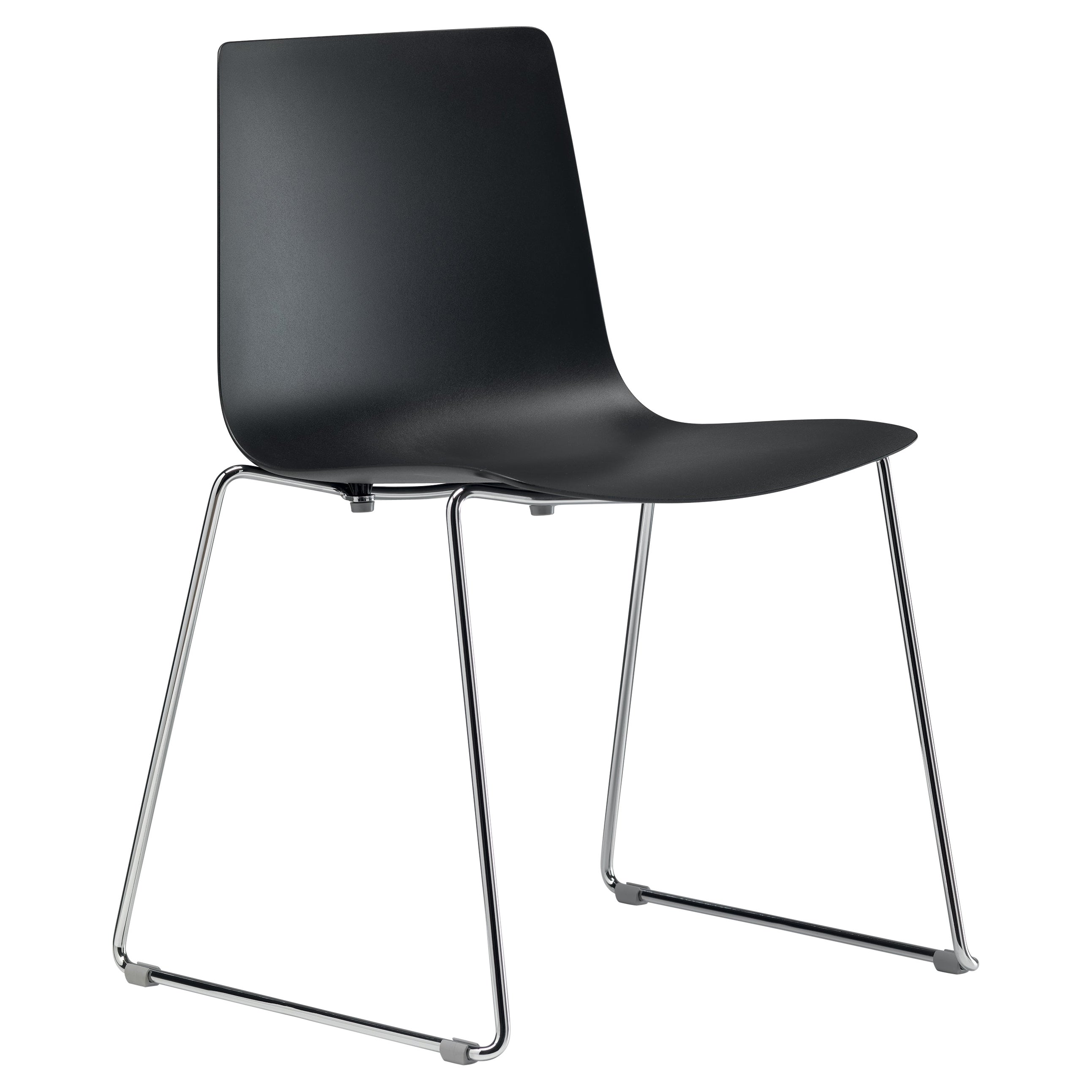 Alias 89A Slim Sledge Chair in Black Polypropylene Seat and Chromed Steel Frame For Sale