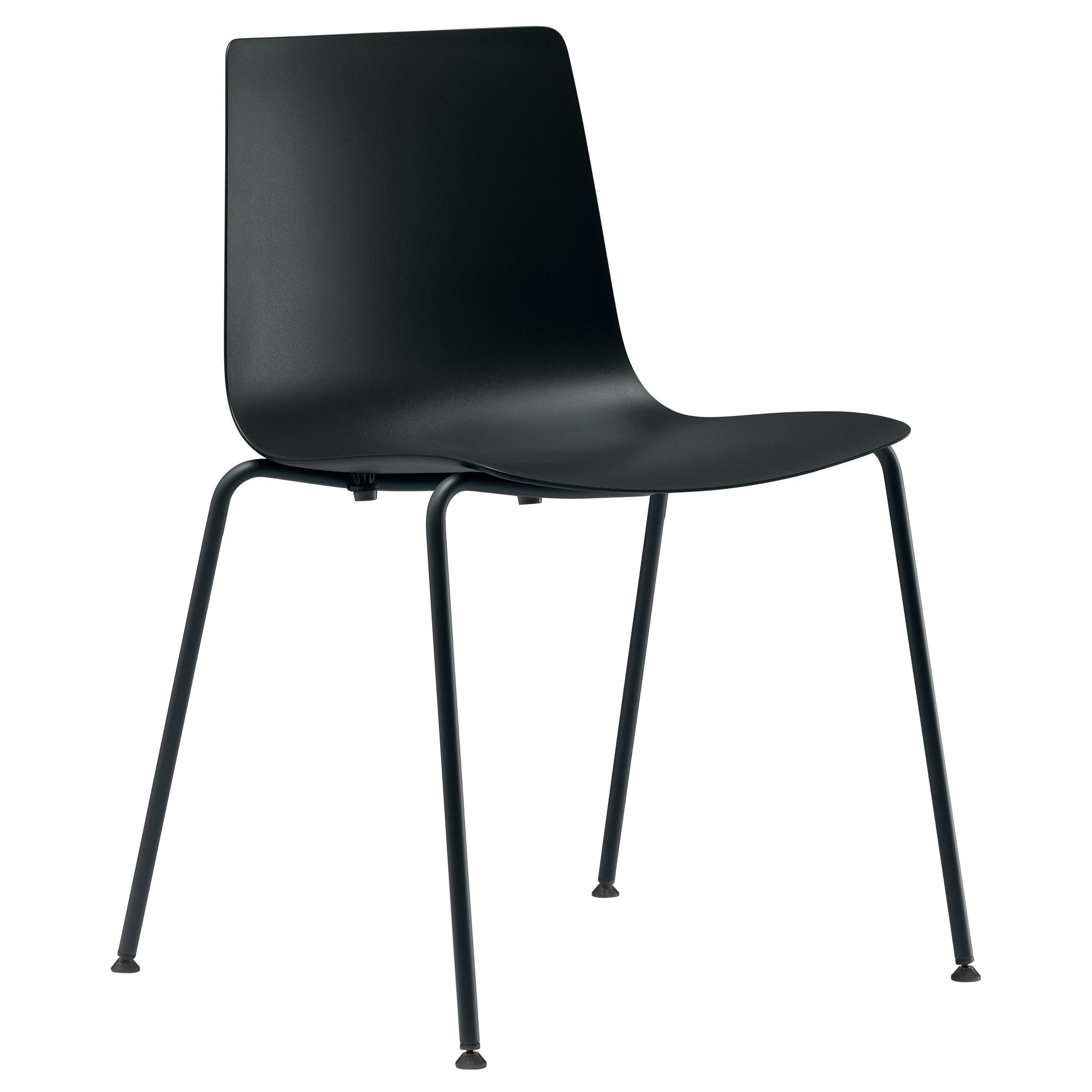 Alias 89C Schlanker Outdoor-Stuhl für den Außenbereich mit schwarzem Sitz und schwarz lackiertem Stahlgestell