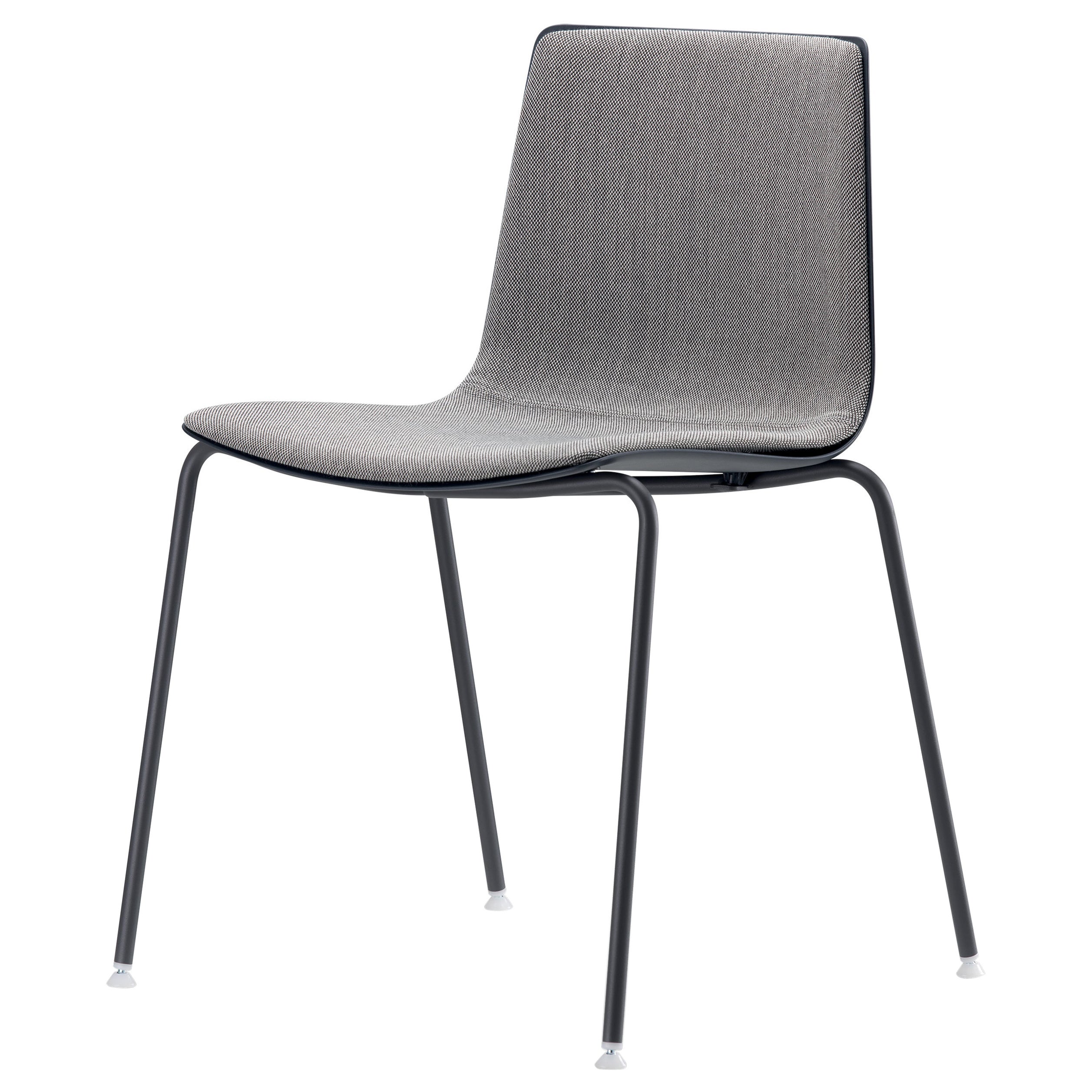 Chaise mince Alias 89C 4 Soft M avec assise tapissée grise et cadre en acier laqué