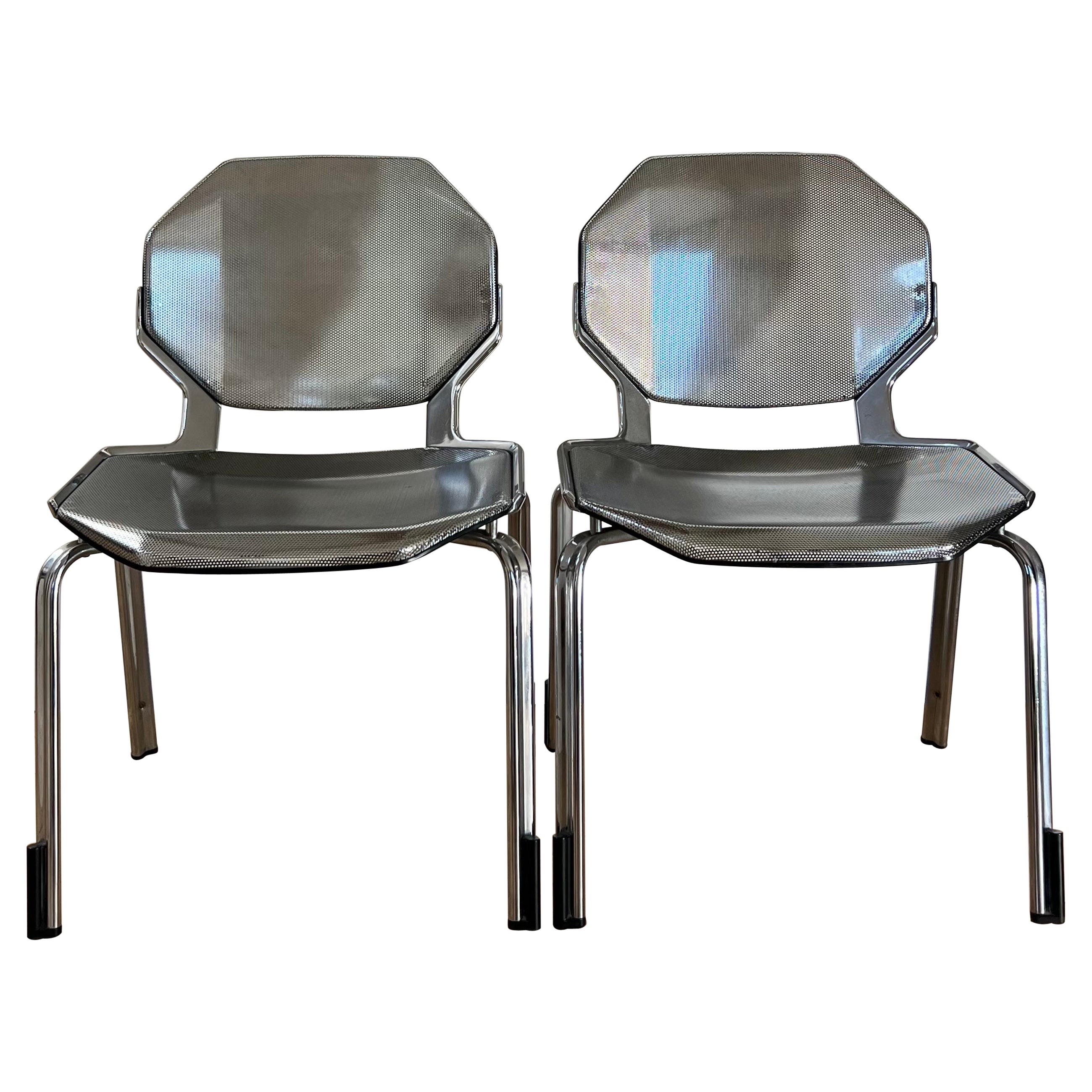Pair of Space-Age Metal Chairs After Fröscher, 1970s