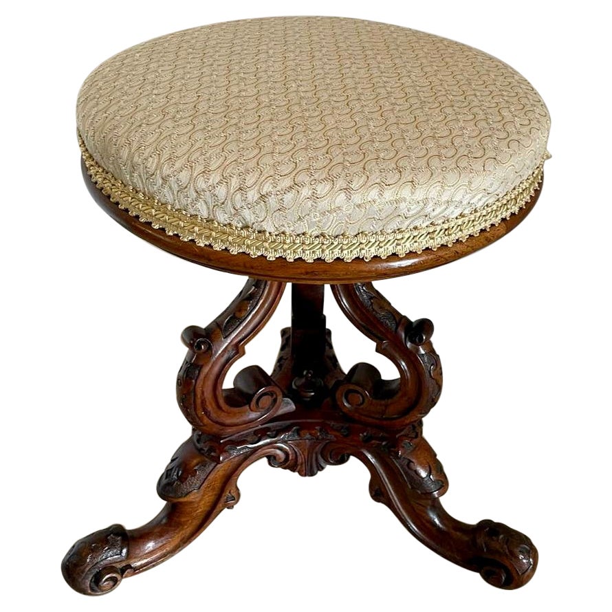 Outstanding Quality Antique Victorian Carved Walnut Stool For Sale