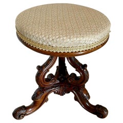 Outstanding Quality Antique Victorian Carved Walnut Stool