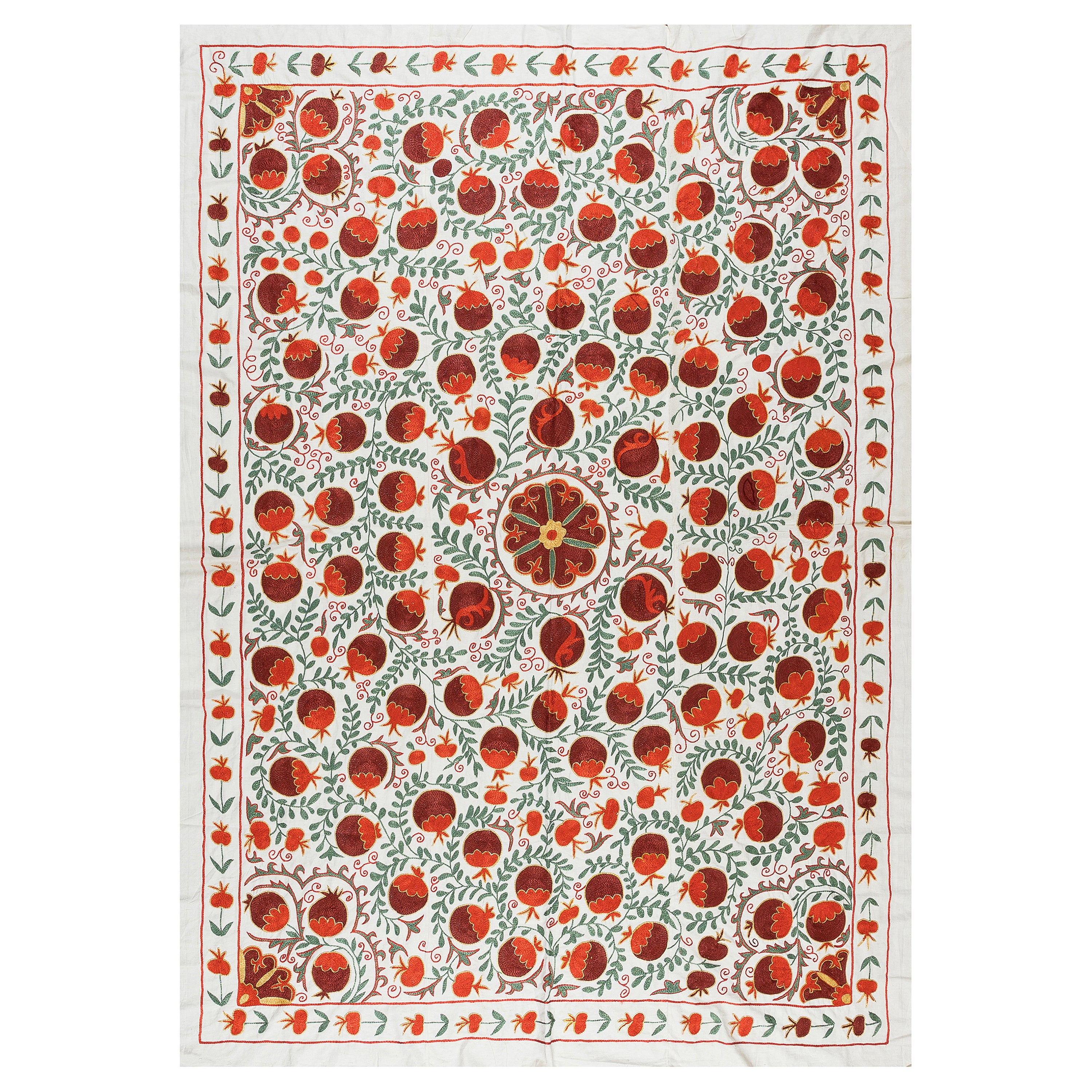 5x7 Ft handbestickter Suzani-Stoff-Tischbezug aus Seide, neu, türkischer Wandbehang