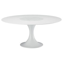Alias Large 08C Manzù Turn Table mit Platte aus Carrara-Marmor und weiß lackiertem Gestell