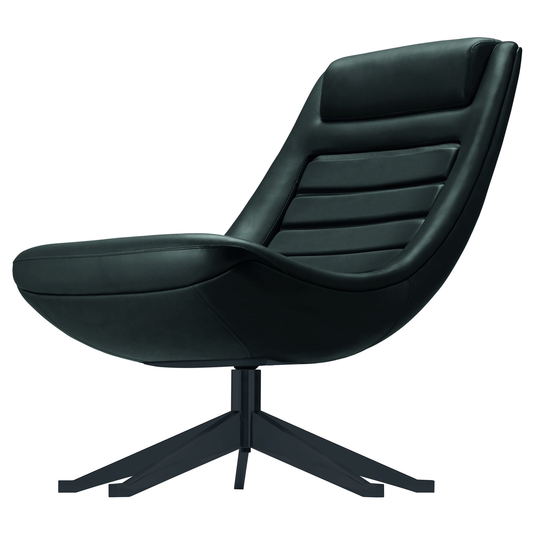 Alias 090 Manzù Lounge Chair en cuir noir avec cadre en aluminium laqué
