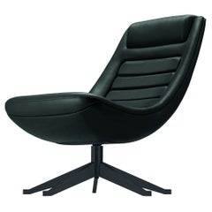 Alias 090 Manzù Lounge Chair en cuir noir avec cadre en aluminium laqué