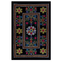 Vintage Hand Embroidery Table Cover, Uzbek Silk & Cotton Wall Hanging