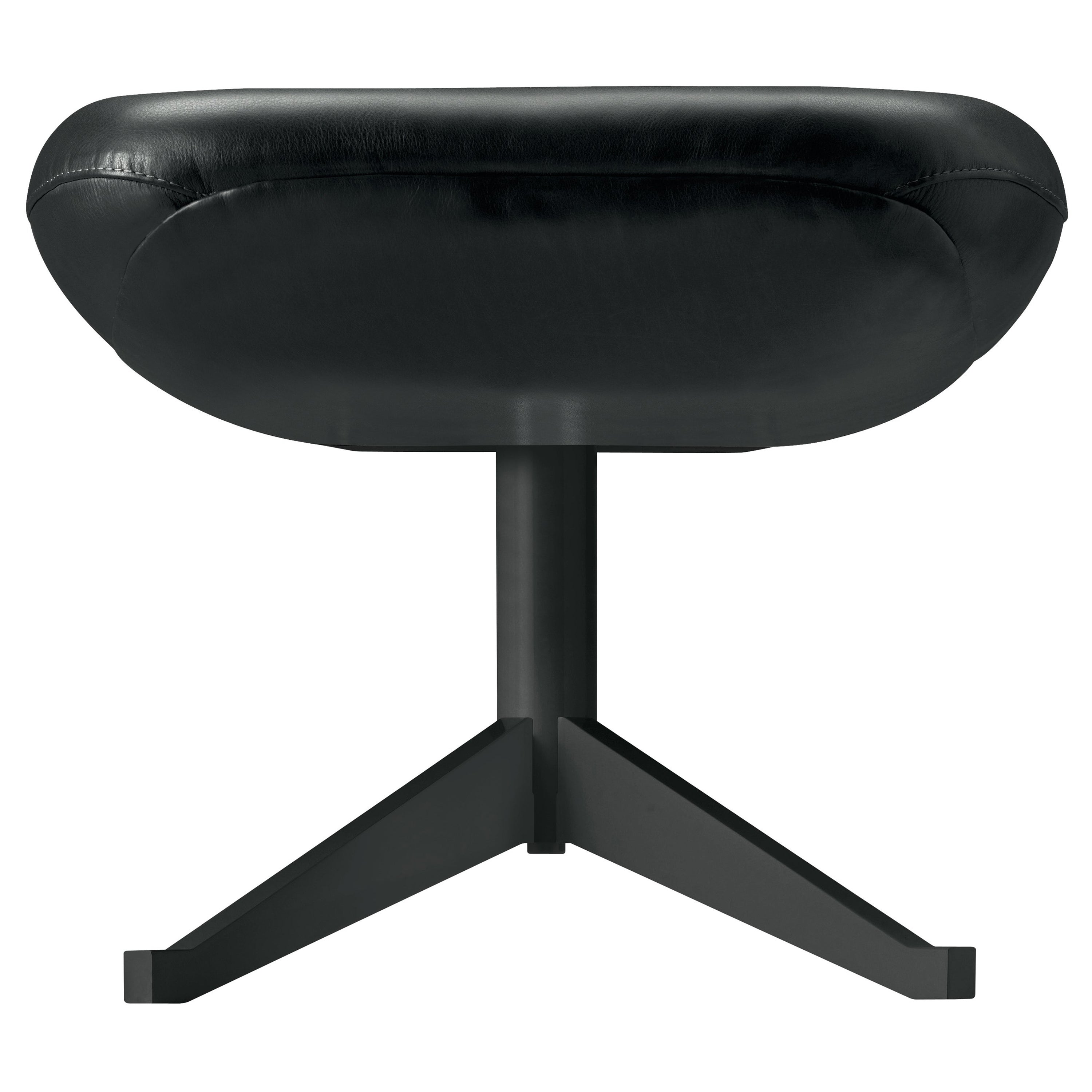 Alias 091 Manzù Pouf in Black Leather Seat with Black Lacquered Aluminum Frame