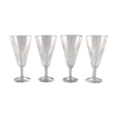 Baccarat, France, Four Art Deco Champagne Flutes in Clear Crystal Glass