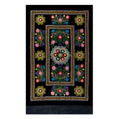 4.5x7.4 Ft Retro Silk Embroidery Bed Cover, Floral Asian Suzani Wall Hanging