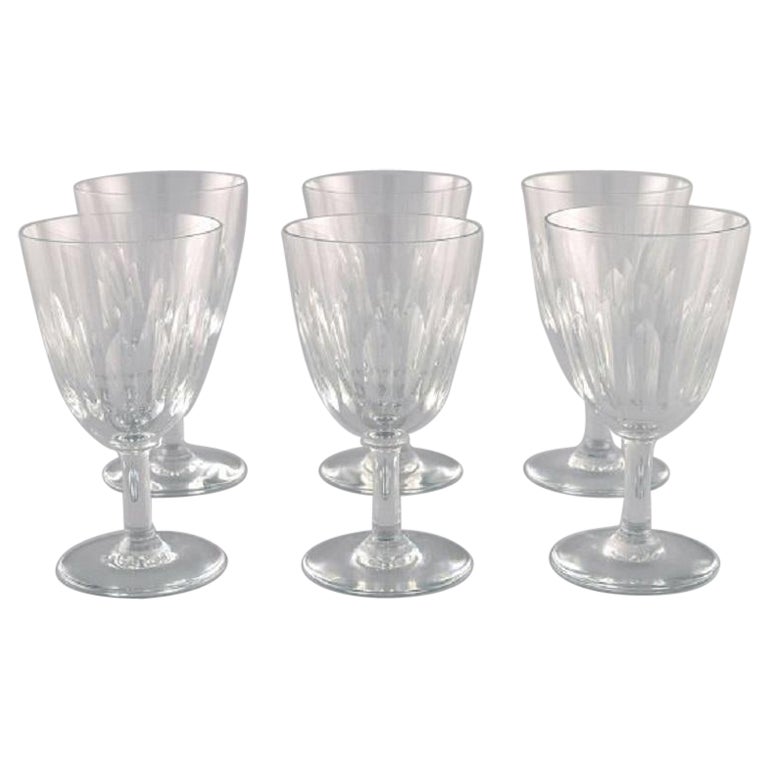 Baccarat, France, Six Art Deco White Wine Glasses in Clear Crystal