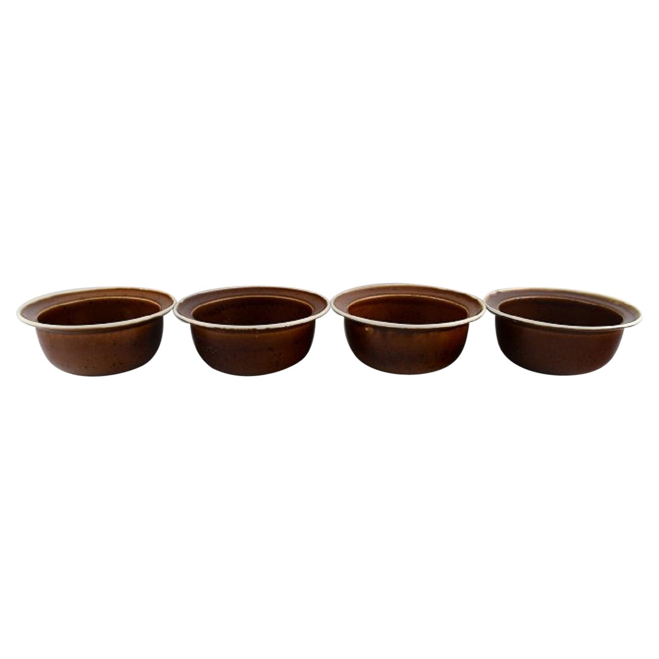 Stig Lindberg for Gustavsberg, Four Coq Bowls in Glazed Stoneware For Sale