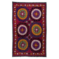 Vintage 4.8x7.3 Ft Silk Embroidery Wall Hanging, Late-20th Century Uzbek Suzani Throw