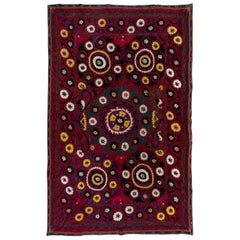Used Silk Hand Embroidery Bed Cover, Asian Suzani Wall Hanging