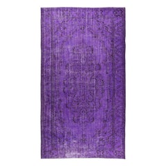 Contemporary Handmade Turkish Vintage Rug Over-Dyed in Purple Color