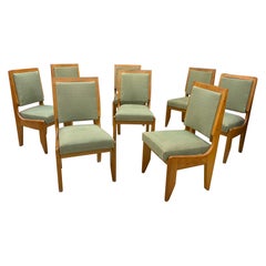 Guillerme et Chambron, Set of 8 Oak Chairs, Edition Votre Maison, circa 1960