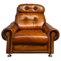 Fauteuil rétro danois vintage en cuir brun clair, 1970