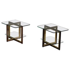 Romeo Rega, Pair of Side Tables in Steel & Glass, Italian Modern, Made in 1970s