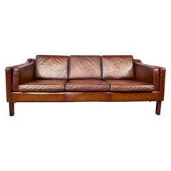 Vintage Danish 1970 S Patinated Tan Three Seater Leather Sofa #543