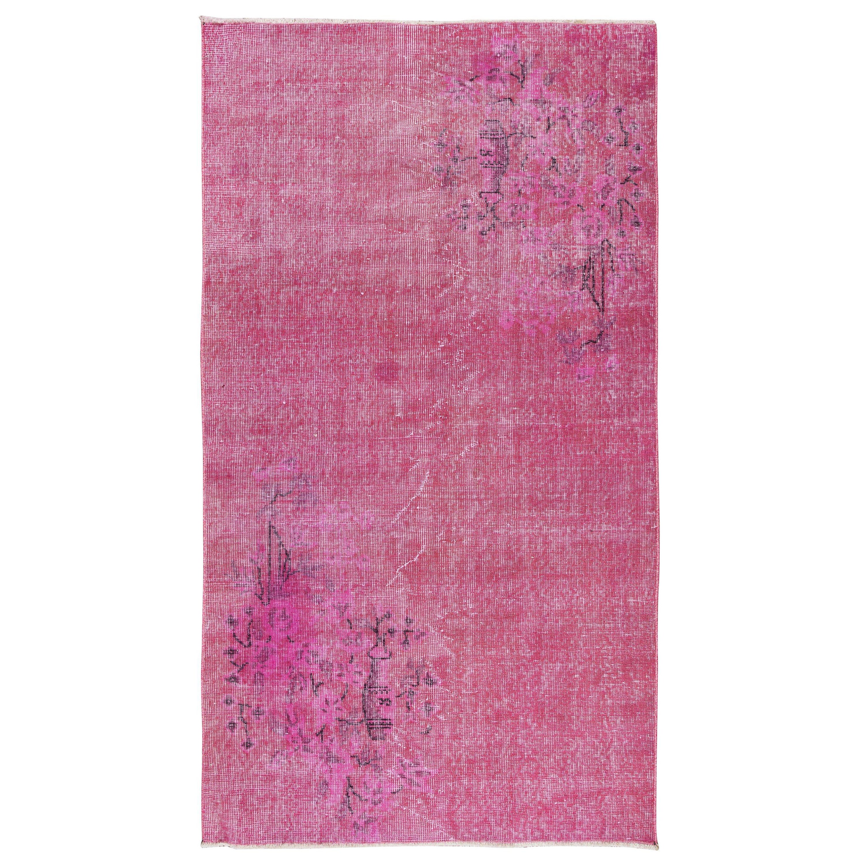 3.9x6.7 Ft Art Deco Chinese Rug Re-Dyed in Pink, Mid-Century Hand Knotted Carpet For Sale