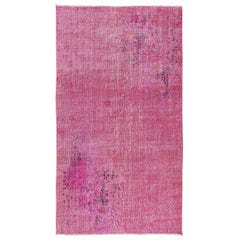 3.9x6.7 Ft Art Deco Chinese Rug Re-Dyed in Pink, Mid-Century Hand Knotted Carpet