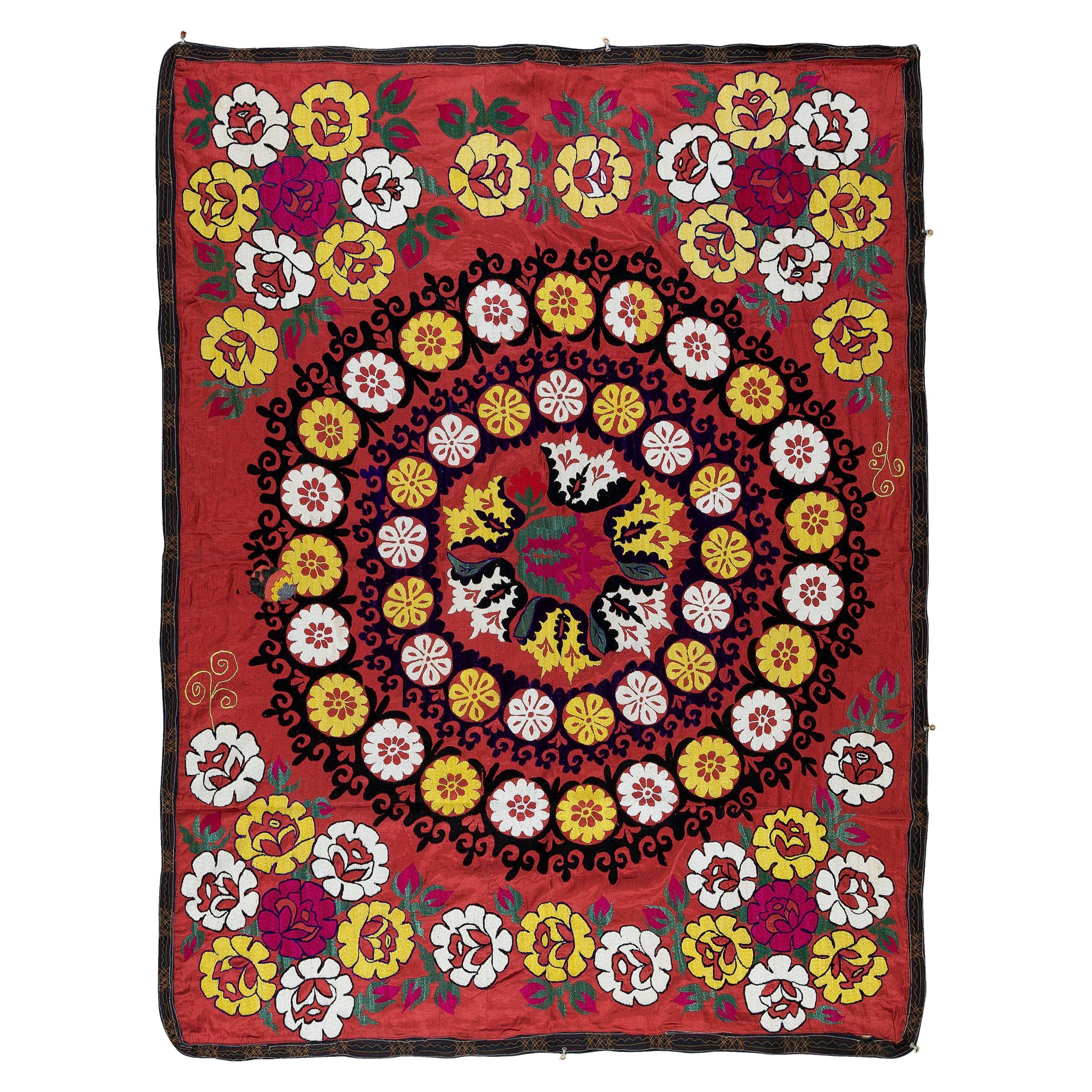 6.2x8 Ft Silk Embroidery Suzani Bed Cover, New Traditional Handmade