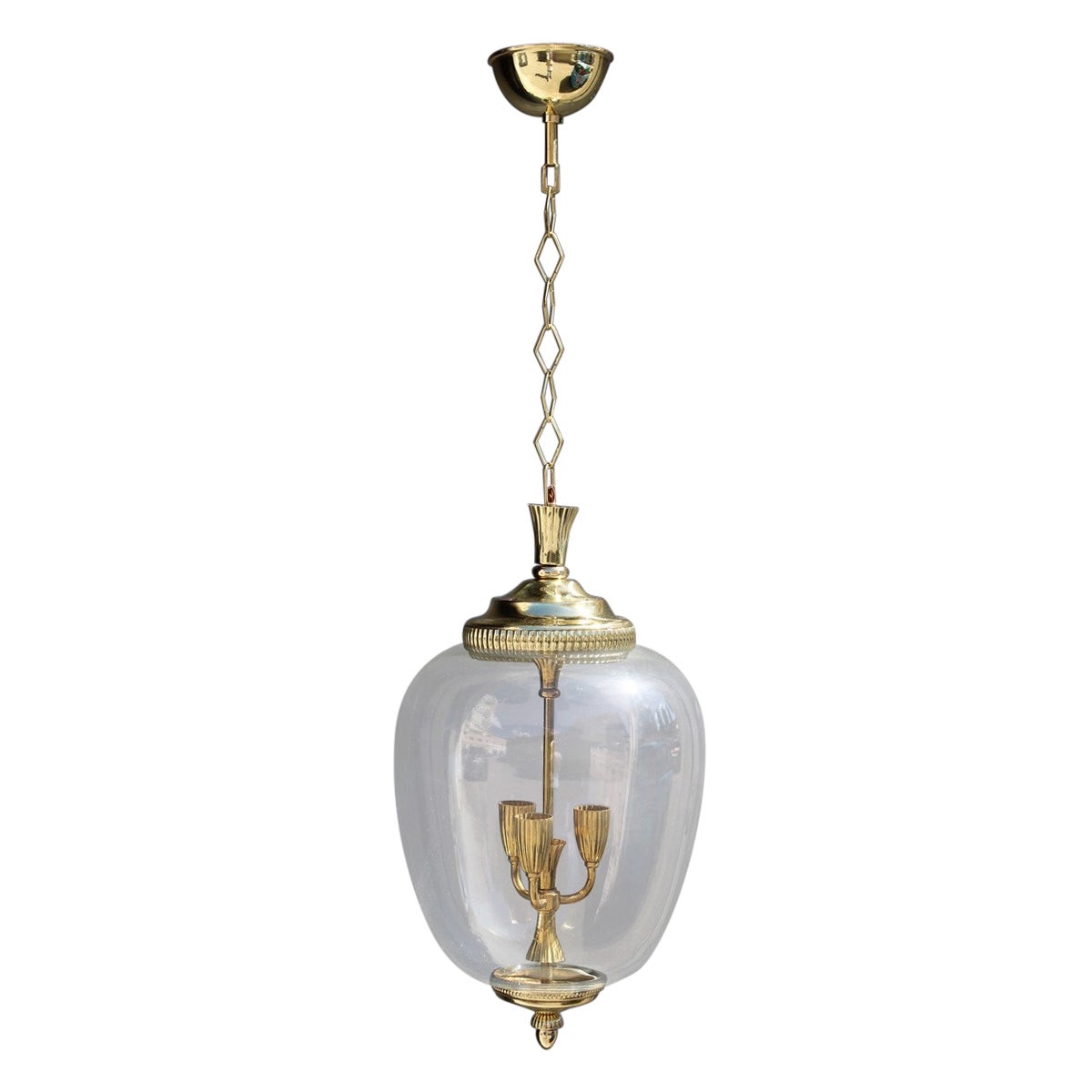 Italian Lantern in Brass and Clear Murano Glass Mid-Century, 1950s For Sale