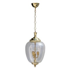 Vintage Italian Lantern in Brass and Clear Murano Glass Mid-Century, 1950s