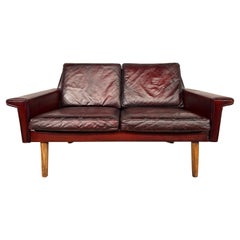 Vintage Svend Skipper Danish 1970 Deep Cherry Leather 2 Seater Leather Sofa #549