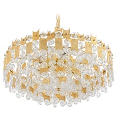 Impressive Large Gilt Brass and Crystal Glass Chandelier by Palwa Germany, 1960s