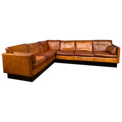 Superb Vintage 70S Danish Leather Corner Sofa Mid Century Light Tan #605