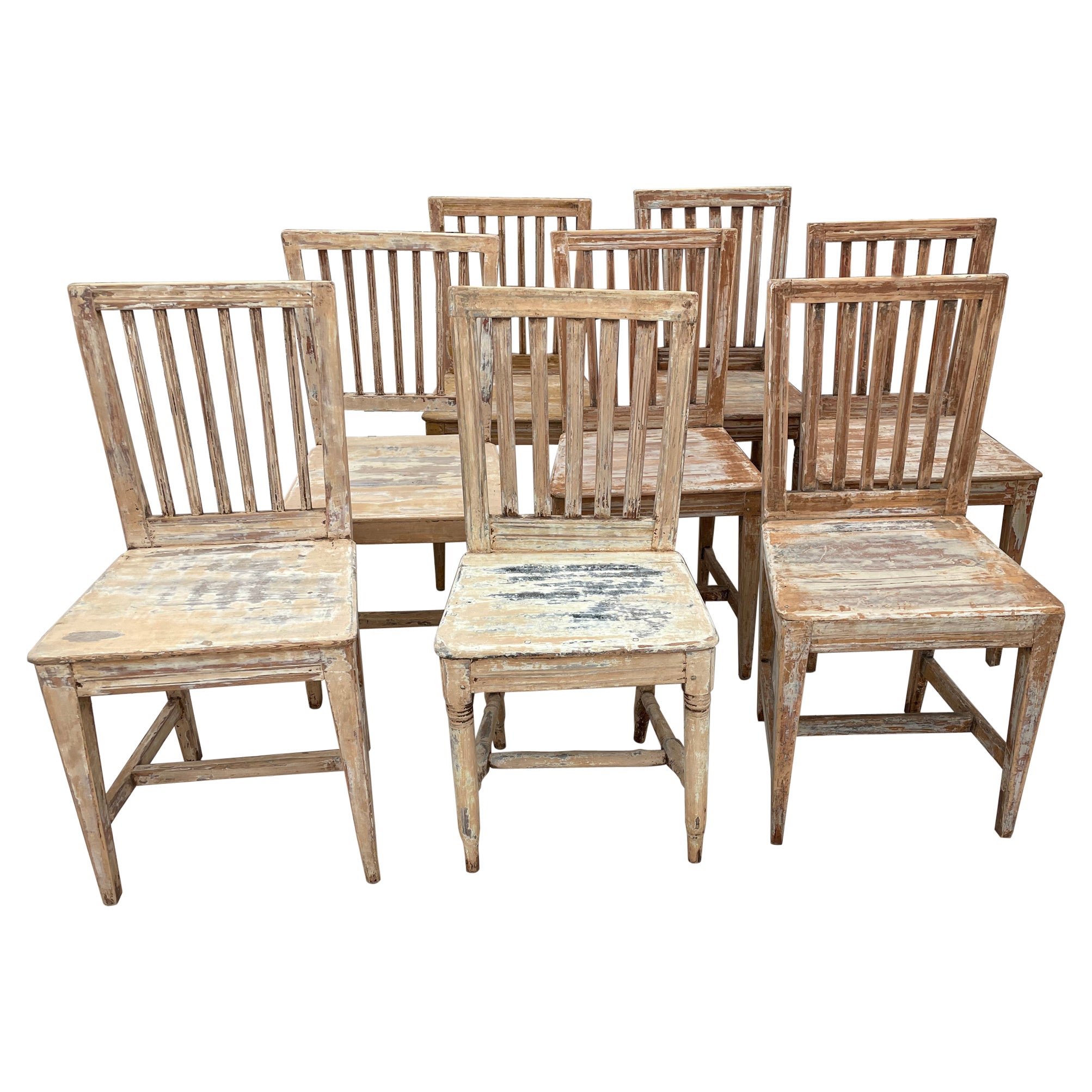 Swedish Gustavian Primitive Dining Chairs, Set of 8