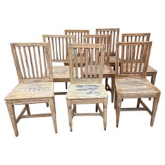 Swedish Gustavian Primitive Dining Chairs, Set of 8