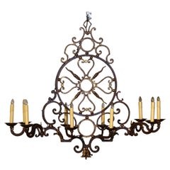 Early 20th Century French Painted Iron with Gilt Ten-Light Chandelier