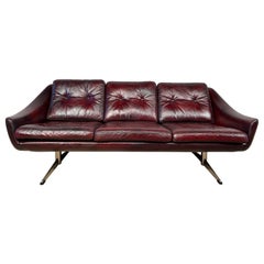 Compact Vintage Danish 70 S Chestnut Three Seater Leather Sofa #521