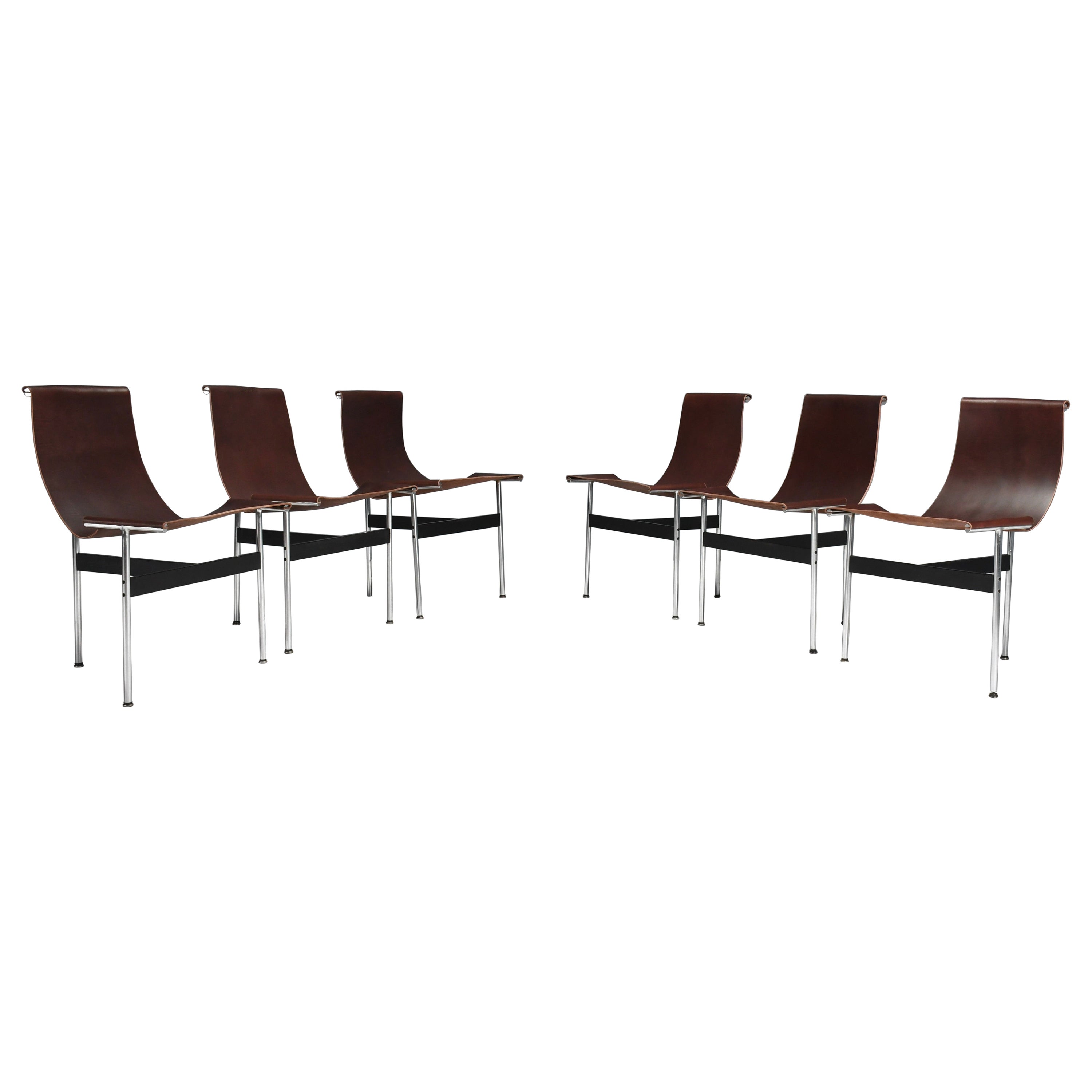 Set of Six Katavolos, Kelley and Littell T-Chairs in Dark Brown Leather, Italy