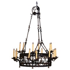 19th Century French Gothic Wrought Iron Eighteen-Light Chandelier