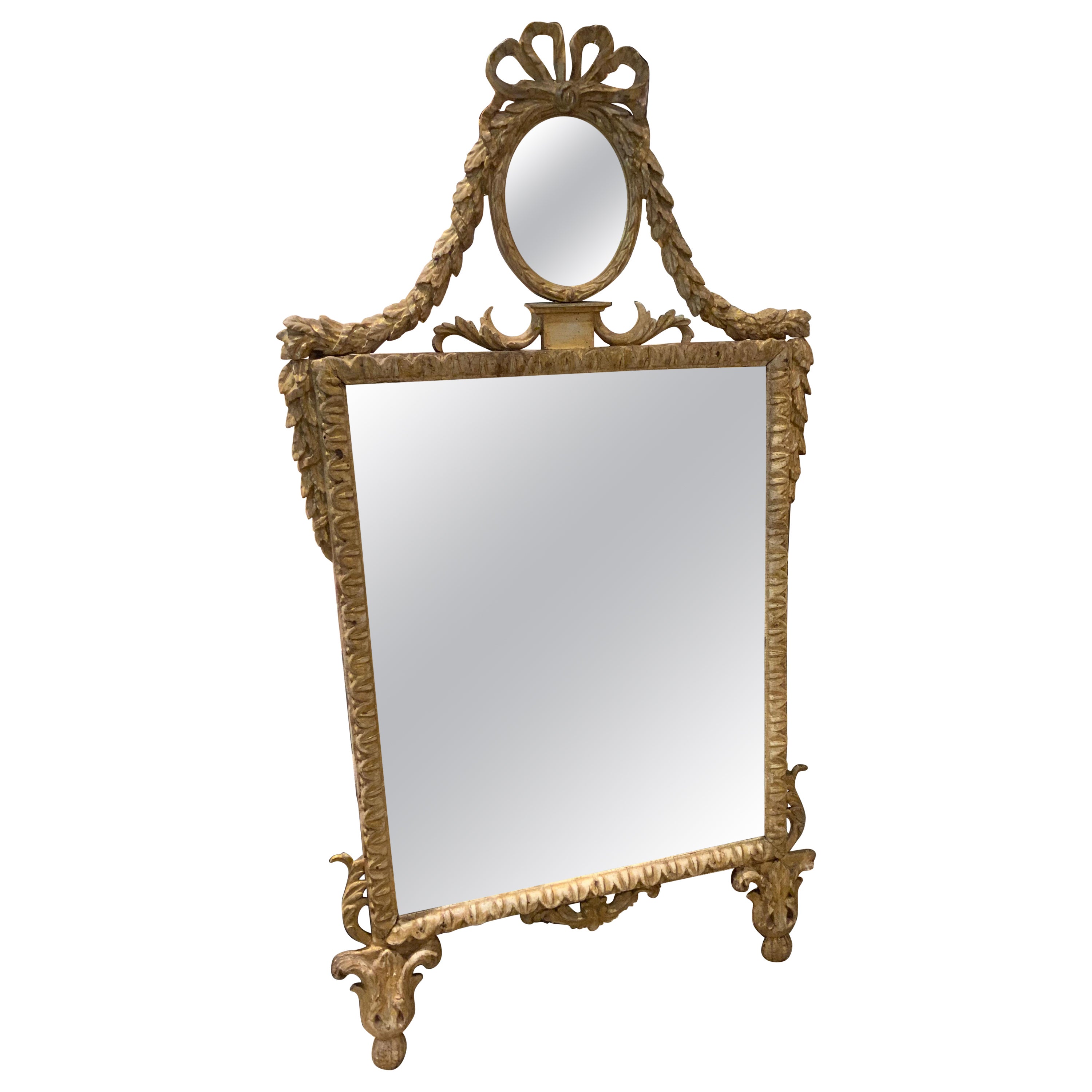 French antique  hand carved gilt frame with original mirror plate For Sale