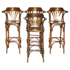 Four Thonet Style Bentwood Tall Kitchen Bar Stools with Elegant Frames 4