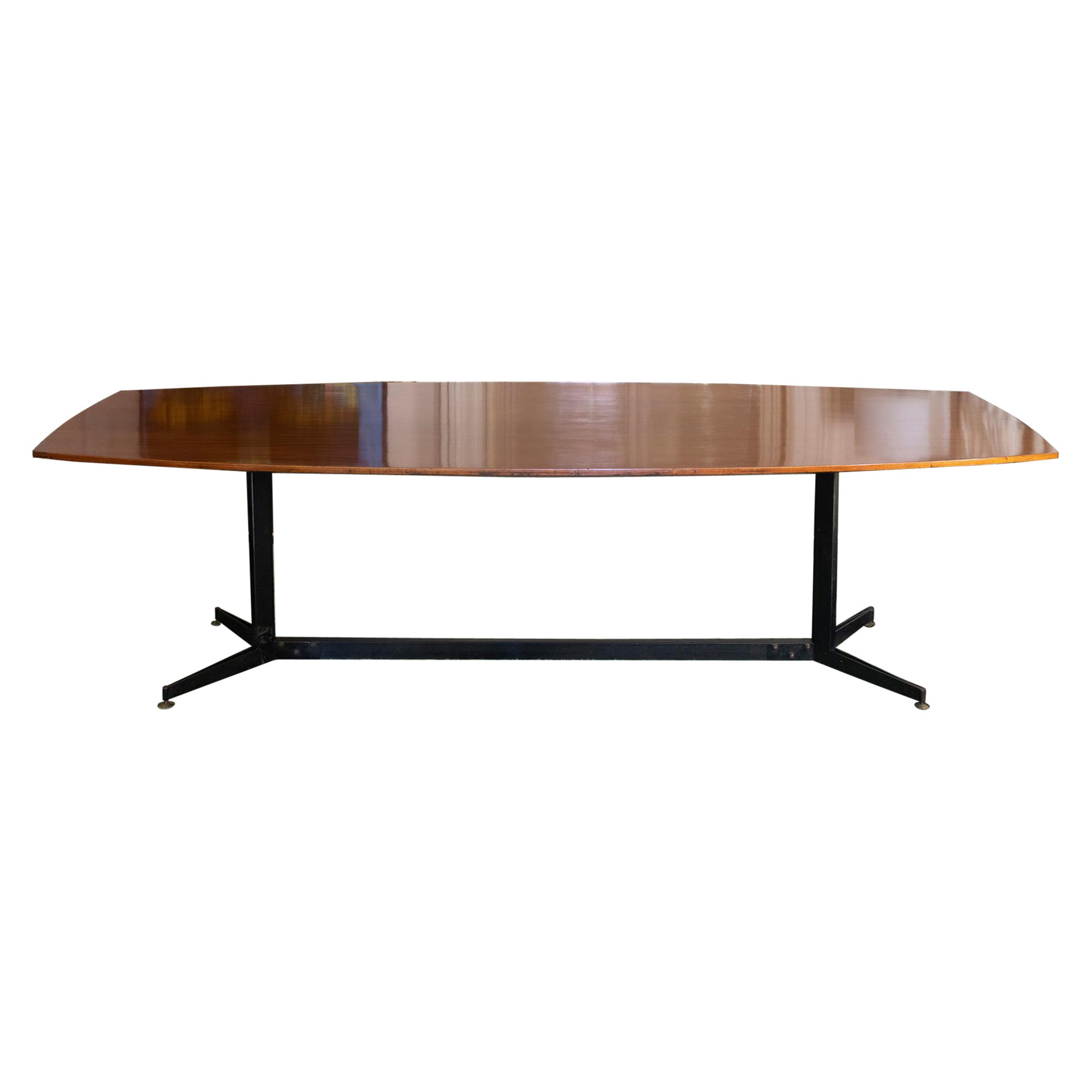 Late 20th Century Modern Conference / Dining Table Solid Walnut and Steel Base For Sale