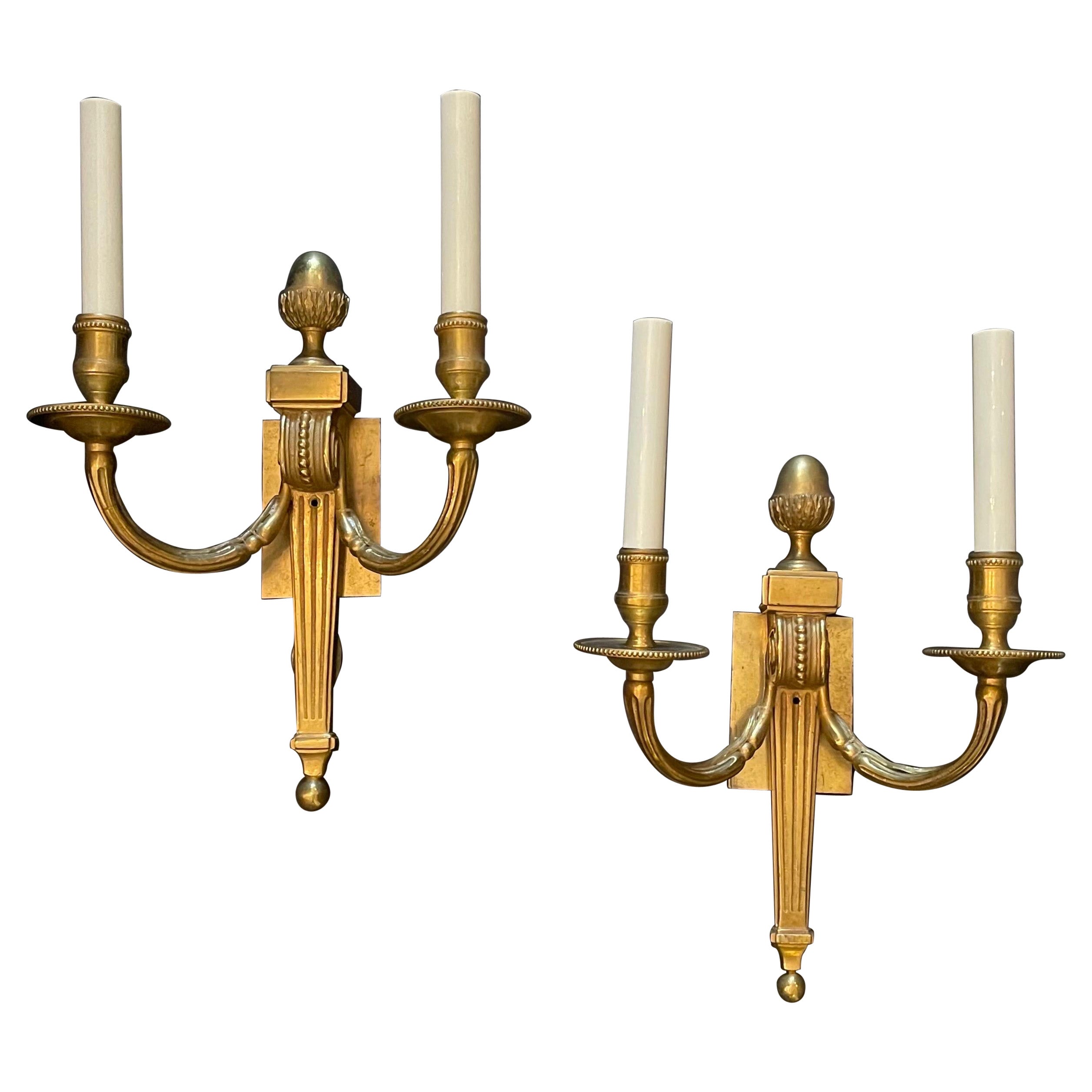 Wonderful French Empire Neoclassical Bronze Urn Caldwell Two Candelabra Sconces For Sale