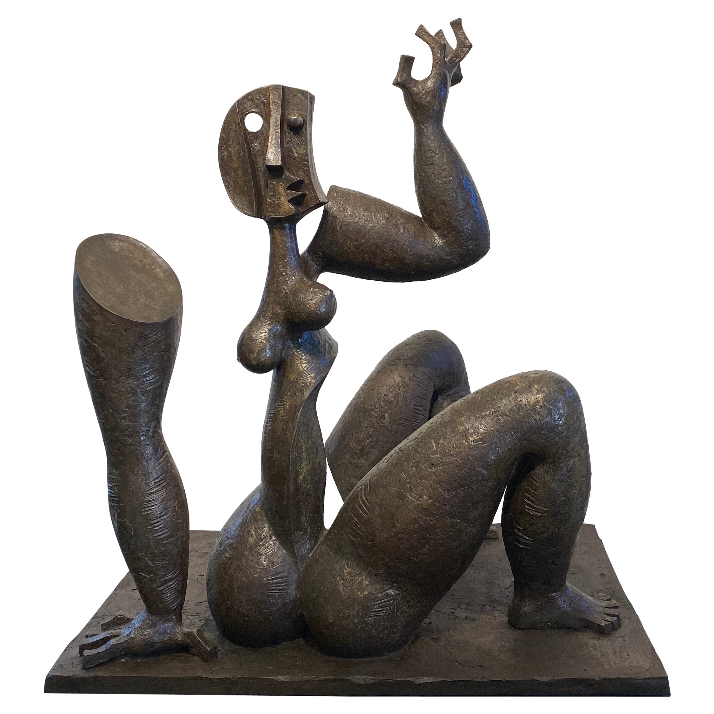 Monumental Patinated Bronze Abstract Sculpture of a Female Nude by Byron Gálvez