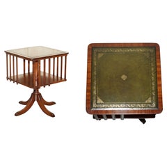 Table d'extrémité de livre vintage BEVAN FUNNELL EN CUIR HARDWOOD & GREEN LEATHER REVOLViNG BOOKCASE BOOK END TABLE