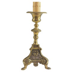 Antique Brass French Church Altar Candlestick Table Lamp with Puttis