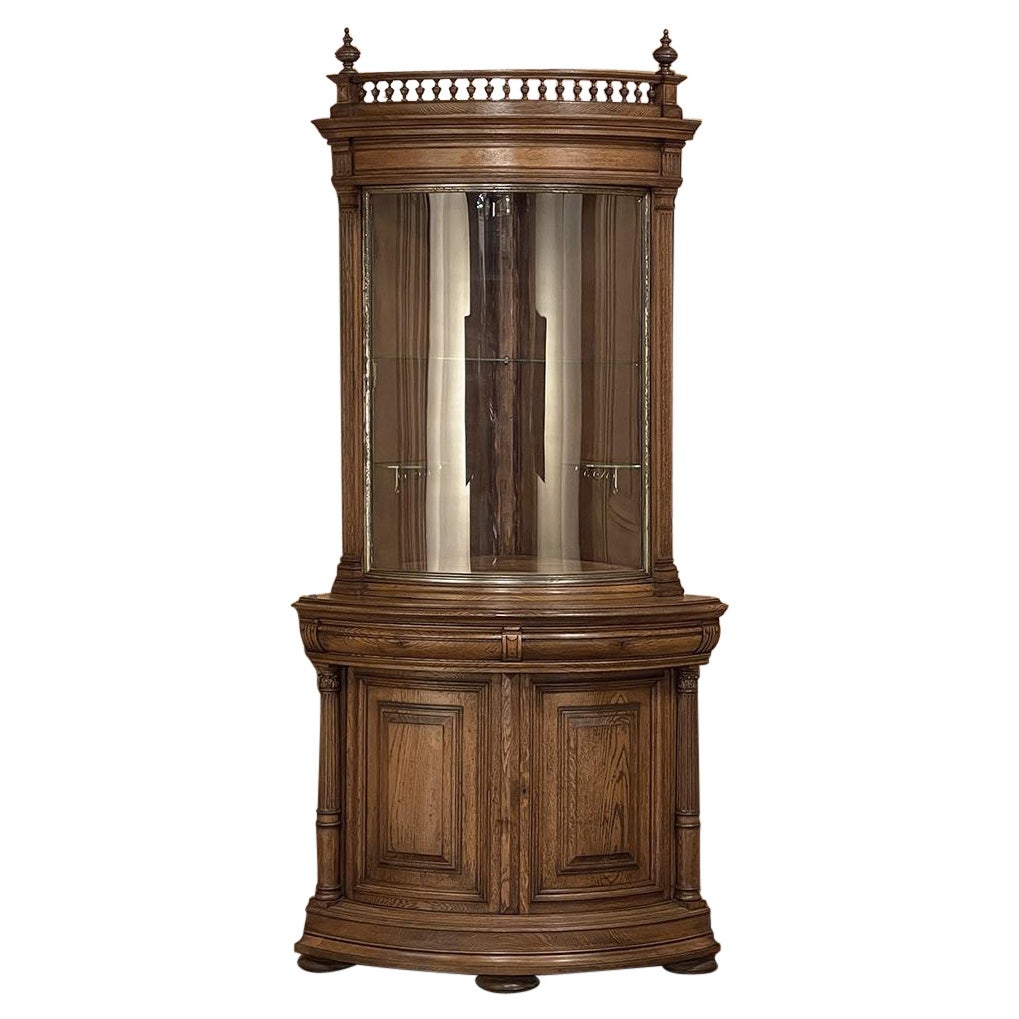 19th Century French Henri II Neoclassical Corner Vitrine ~ Bookcase For Sale