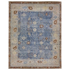 Apadana's Artisan Collection Blue & Brown Handmade Floral Indian Wool Rug