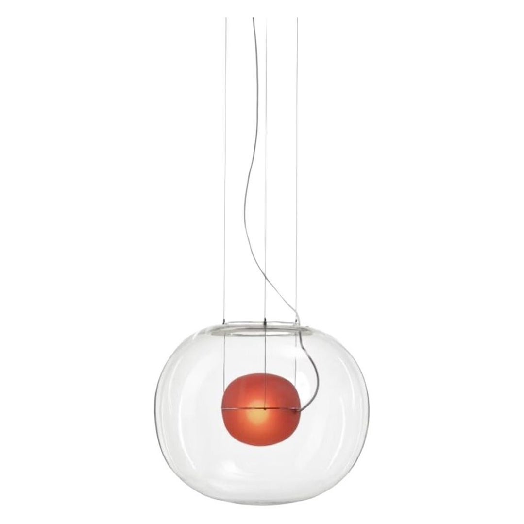 Grande lampe à suspension « Big One » en verre soufflé à la bouche transparent et rouge pour Brokis