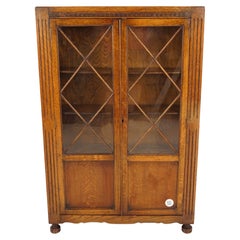 Vintage Art Deco Oak 2 Door Bookcase, Display Cabinet, Scotland 1930, H733