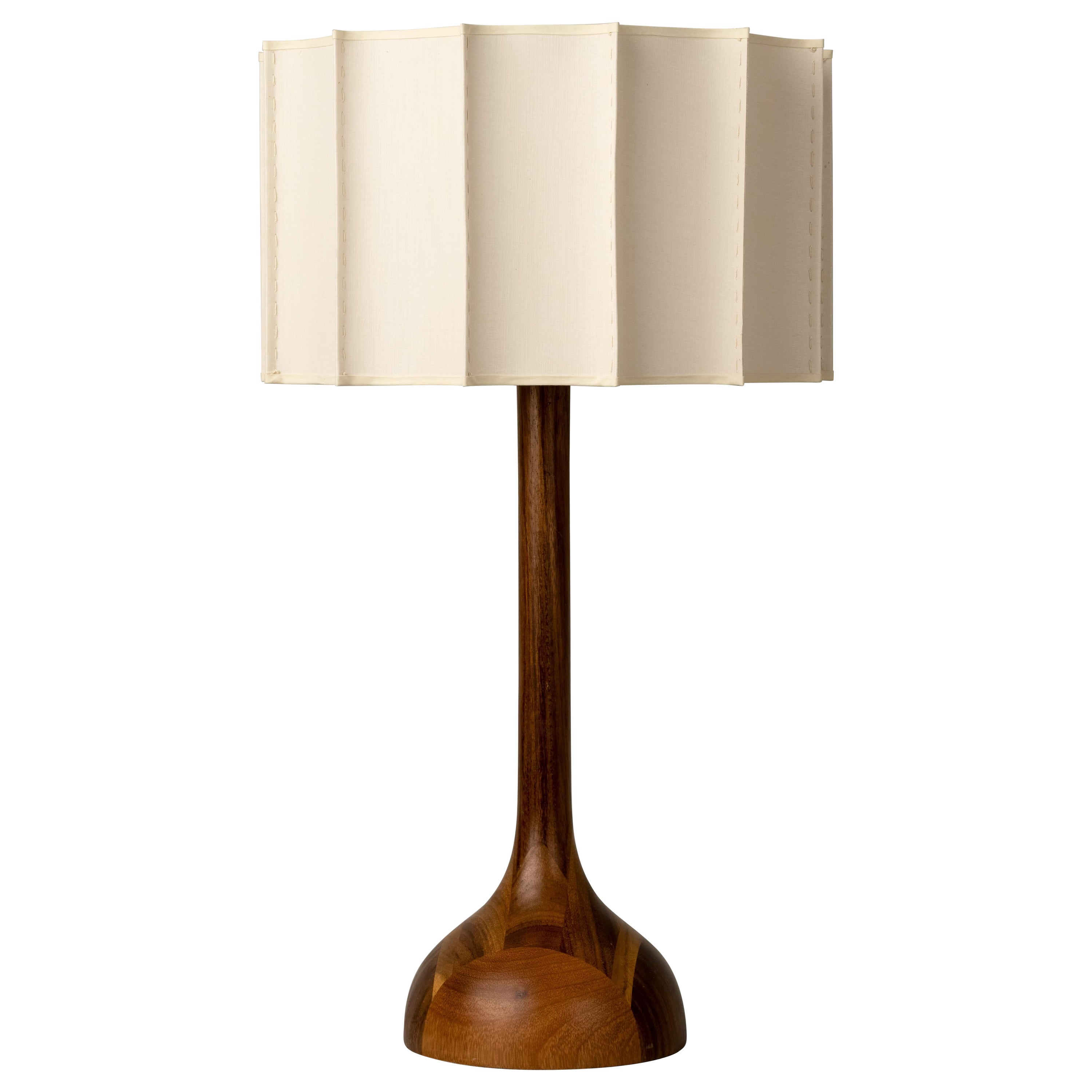 Organic Modern Medium Table Lamp Natural Wood Handmade Ivory Fluted Shade